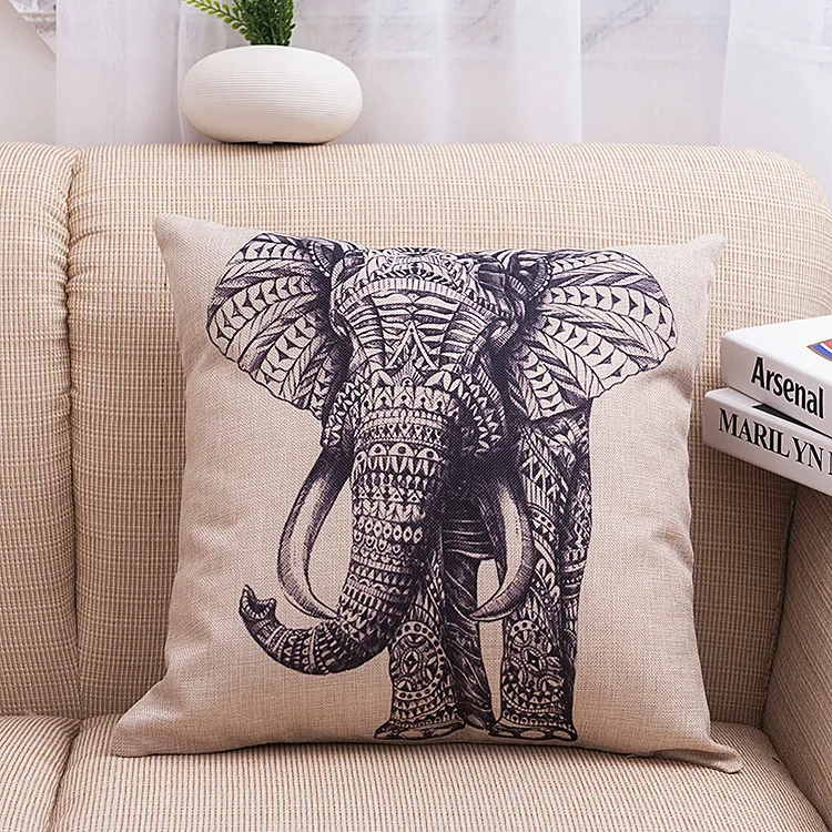 Подушка из хлопка и льна с принтом в виде слона 45 х45 см|cotton linen pillow|decorative pillowspillow sofa