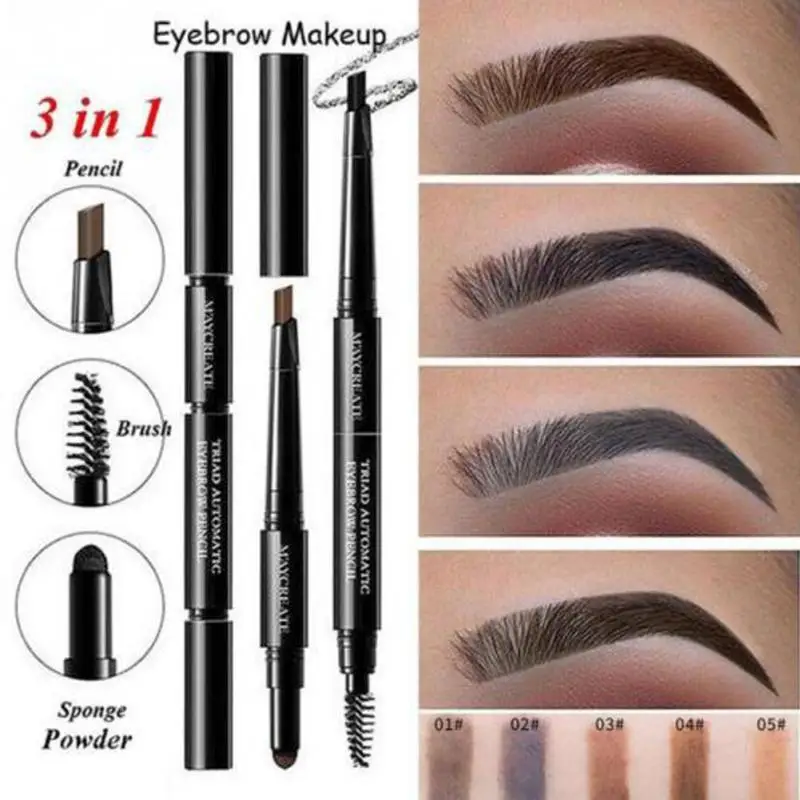 Creative Women 3-in-1 Waterproof Multifunctional Automatic Eyebrow Pigment Makeup Kit Pencil & Powder Brush |