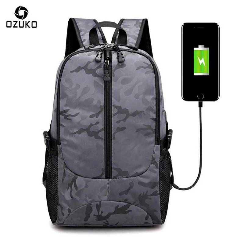 OZUKO мужской рюкзак с USB зарядкой 2018 Новый Камуфляжный водонепроницаемый дорожный