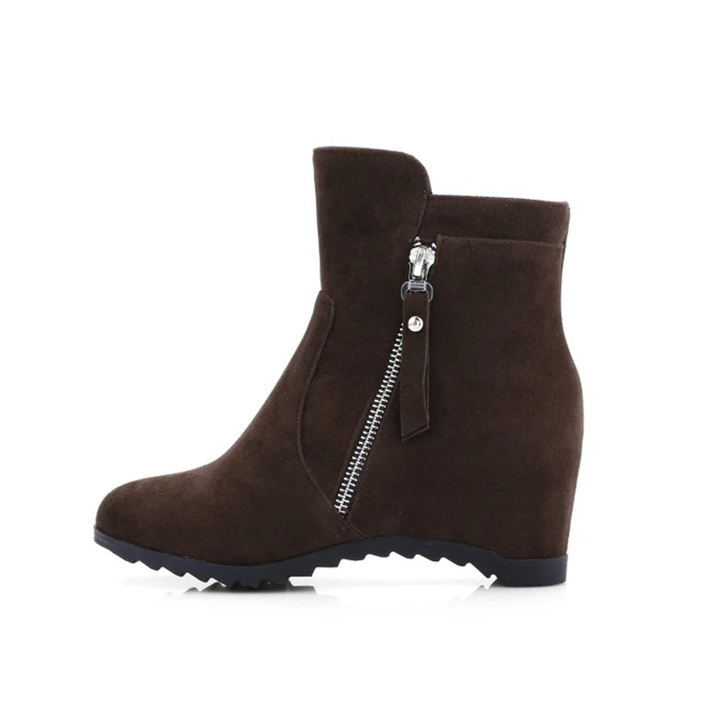 Высота увеличения ботинки женщин 2016 нубук кожа круглый носок лодыжки сапоги