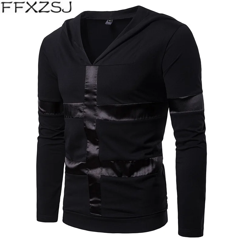 

FFXZSJ Brand 2019 spring and autumn high quality Men's hooded t-shirts Casual solid color T-shirt Cotton European size