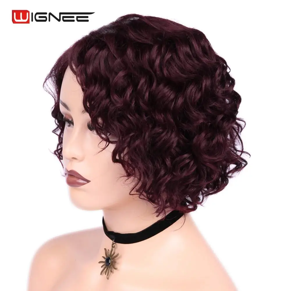 Wignee афро вьющиеся бразильские волосы remy короткие человеческие парики для черных/белых женщин боковая часть шнурка 150% высокая плотность Короткие вьющиеся парики