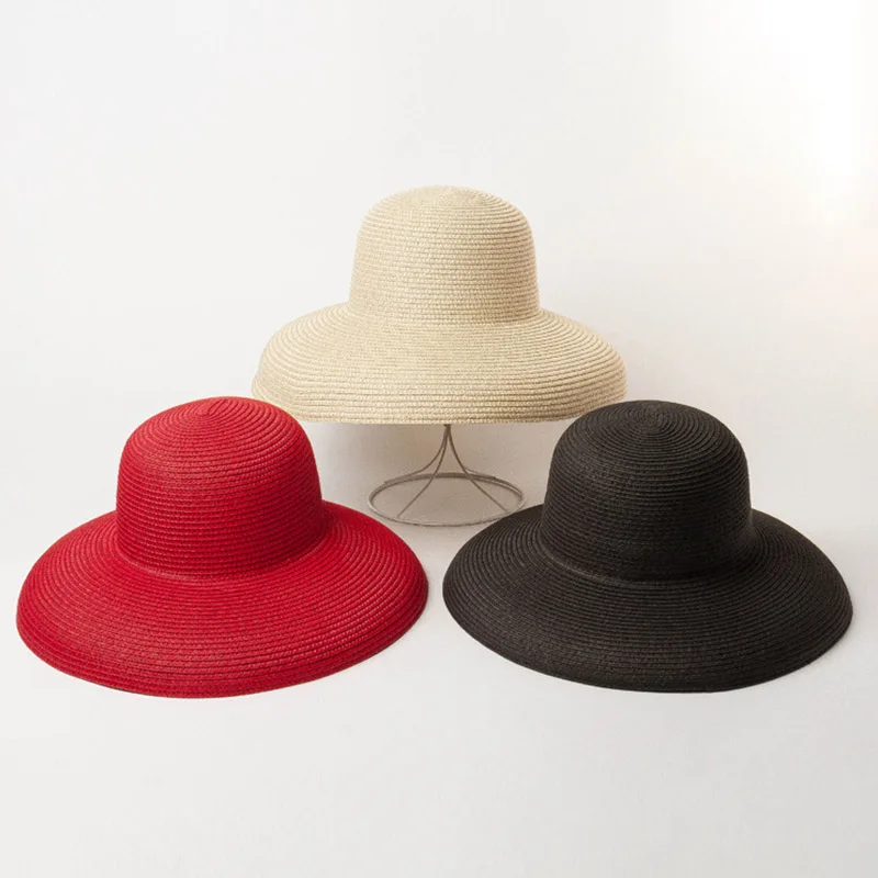 

Women Sun Hats Wide Brim Summer Straw Hats 2019 New Natural Black fashion Floppy Beach Boater Hat Cap Kentucky Derby Hats