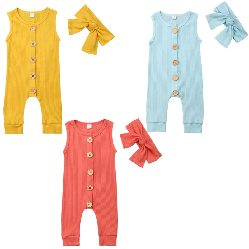 Newborn Infant Babys Girl Boy Outfit Solid Button Cotton Romper Jumpsuit Clothes Set | Детская одежда и обувь