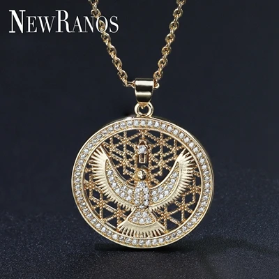 Винтажная круглая подвеска Nekclace Hawk, Орел, золото шампанского, Круглый Кулон, проложенный кубическим цирконием, ювелирные изделия для женщин, ювелирные изделия NWX001302 - Окраска металла: Золотое шампанское