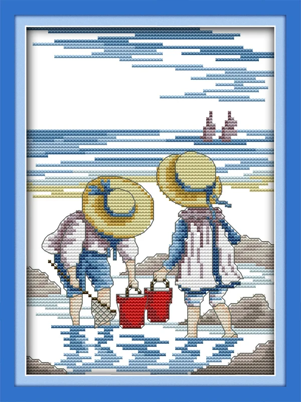 

Catching fish cross stitch kit cartoon all our yesterday Aida count 18ct 14ct 11ct print embroidery DIY handmade needlework