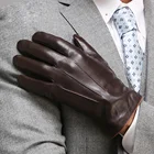 Высококачественные кожаные перчатки, новые мужские зимние перчатки из овечьей кожи для сенсорных экранов, стильные перчатки для вождения на запястье