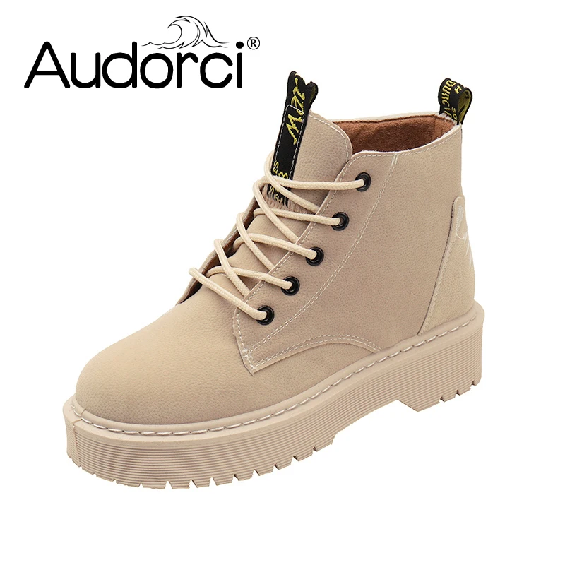 Audorci/2018 осенние женские ботильоны Модные повседневные Ботинки Martin женская