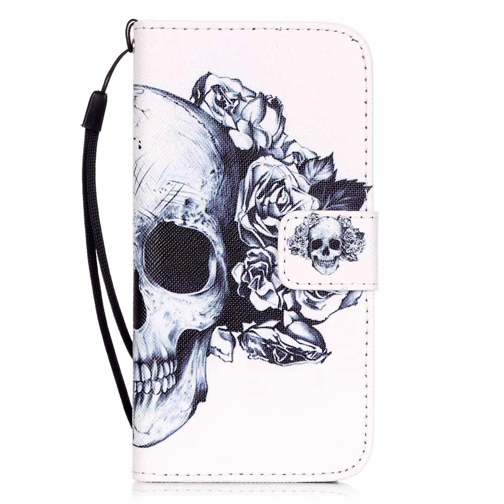 Skull Портмоне biencaso, флип-чехол для Apple iPhone X, 4, 4S, 5, 5S, SE, 5C, 6, 6 S, 7, 8 Plus, чехол с цветком совы, Fundas для samsung S9 Plus, чехол B21 - Цвет: Skull