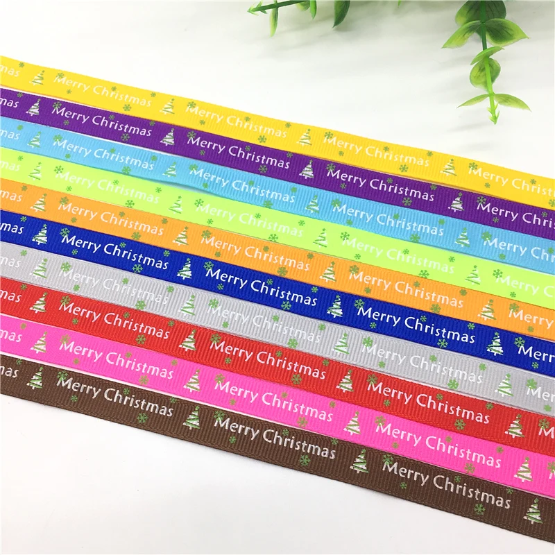 5 ярдов 3/"(10 мм) печатных" Merry Christmas "Grosgrain ленты для упаковки подарков Рождество Свадебные украшения#251-260