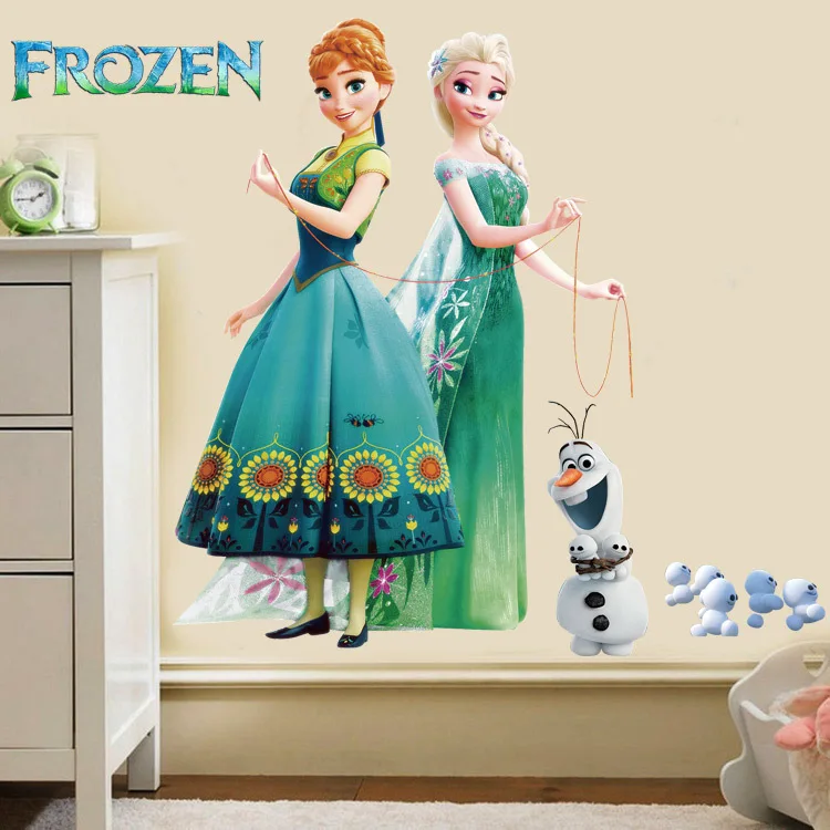 Cartoon Frozen Princess DIY Elsa Anna Wall Stickers Girl Children Room Background Decoration Removable Kids Bedroom Poster Decal