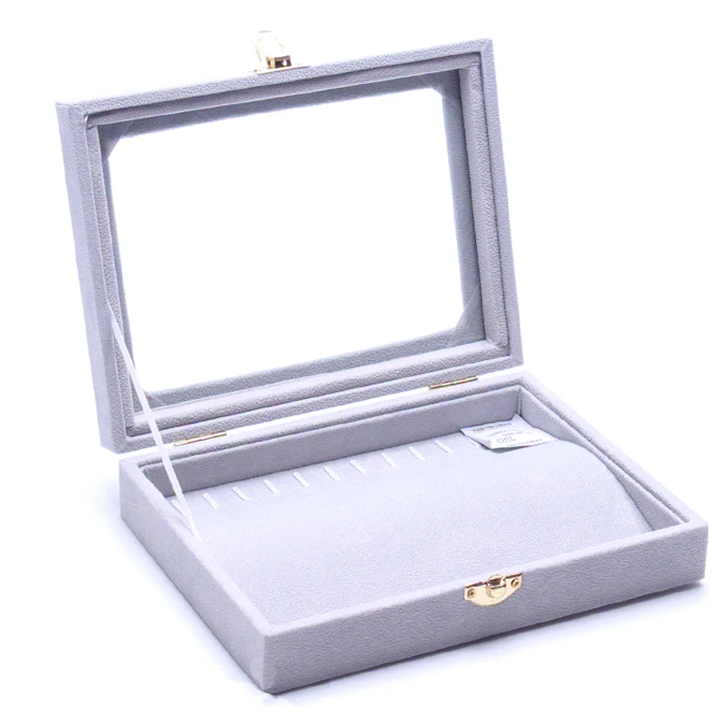 

Fashion Necklace Display Box Tray Jewelry Box Cover Glass Pendant Receive a Case Fine Necklaces Organizer Jewelry Display Holder