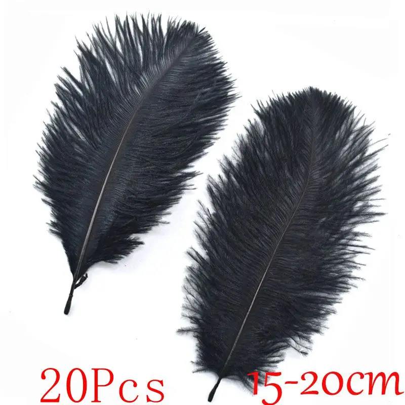 Ostrich feather 20 шт черные Страусиные гусиные перья для рукоделия крашеные перья фазана петуха для изготовления ювелирных изделий вечерние украшения для дома - Цвет: Ostrich feather