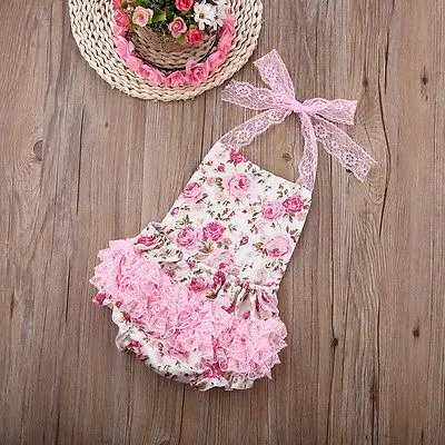 Милый розовый комбинезон с цветочным рисунком для малышей Модный в полоску