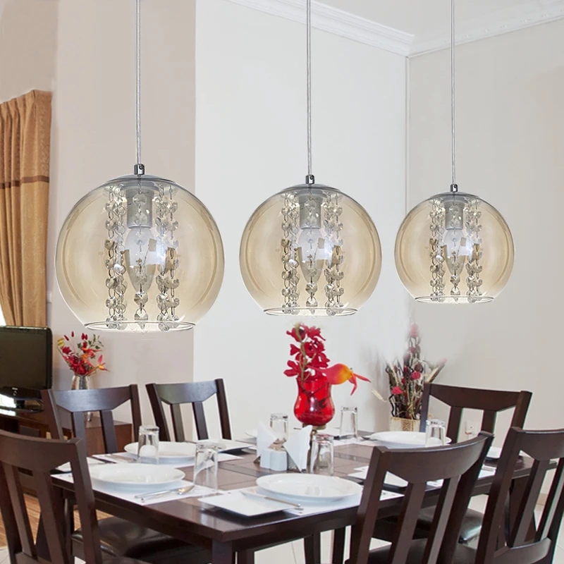 Lámpara colgante con bola de cristal para decoración del hogar, lámpara moderna de 20cm de diámetro, ámbar, E14