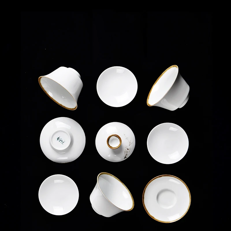 

230ml Japanese Zen Style White Porcelain Hand Painted Gaiwan Vintage Kung Fu Tea Set Brew Tea Bowl Master Teacup Creative Teapot
