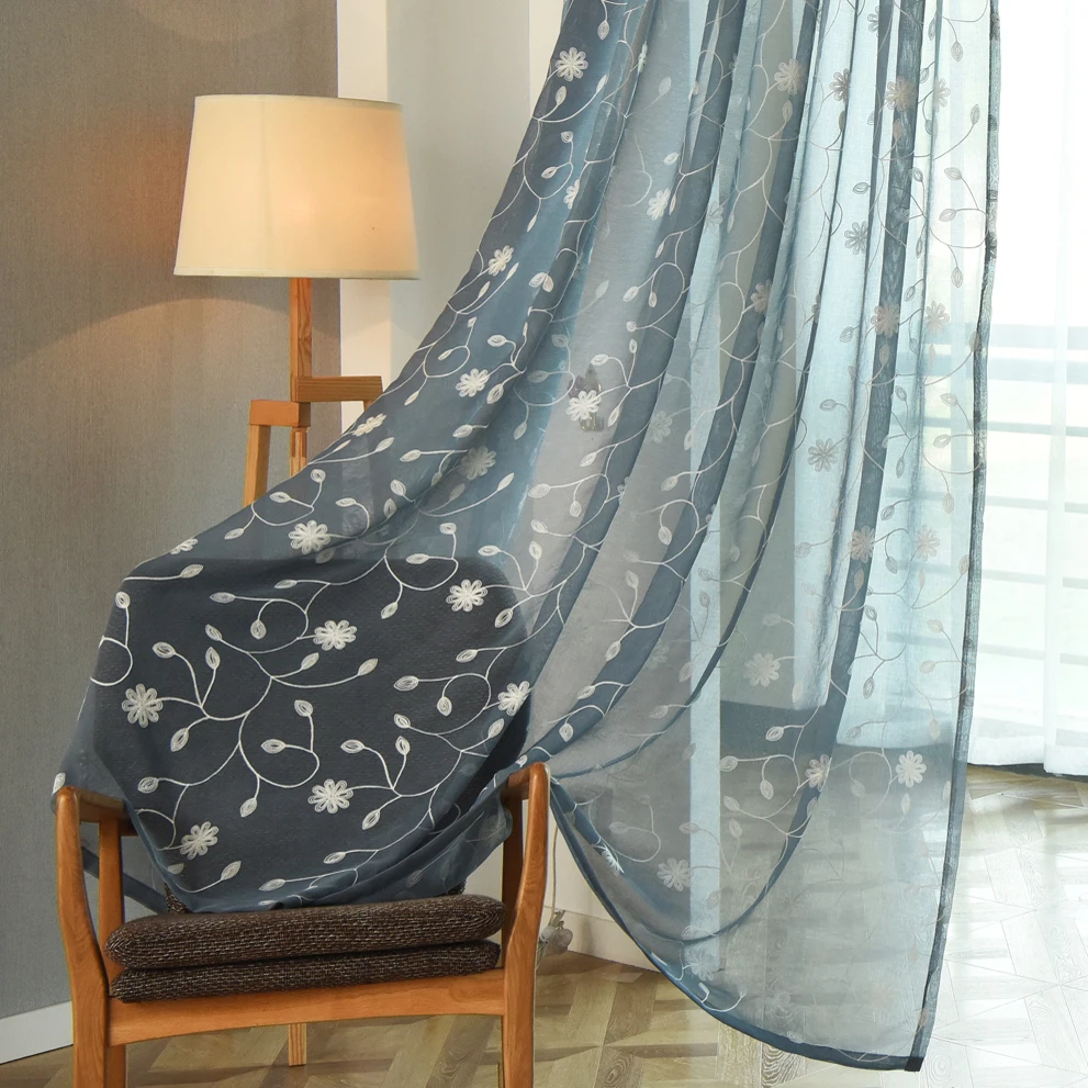

2018 Hot Sales Embroidered european Eyebrow style Window sheers Home Decor Window Curtain Cut Flowers Window tulles 1pc