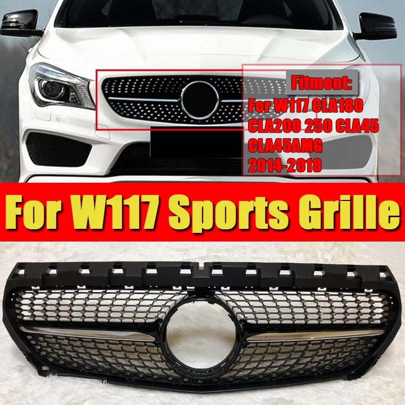 Для спортивных грилей Mercedes CLA W117 АБС пластик глянцевый черный без знака класс CLA180