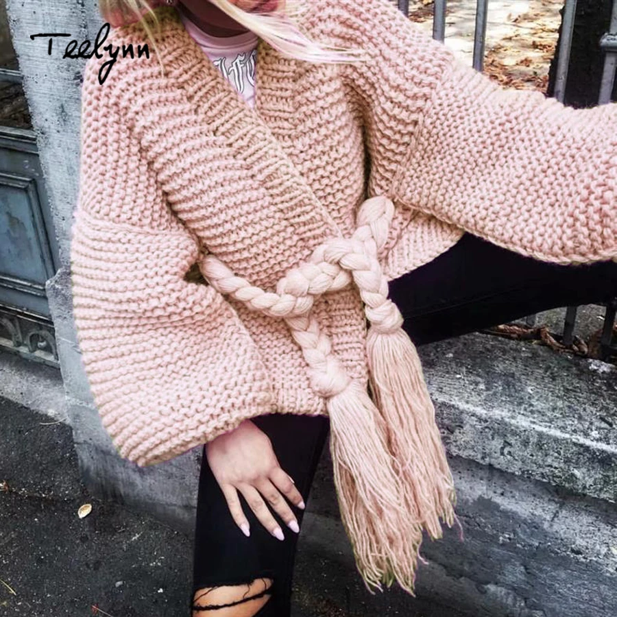 TEELYNN Boho sweater for women 2018 new winter long sleeve cardigan thick warm coat Special belt knitted brand sweaters outwear |