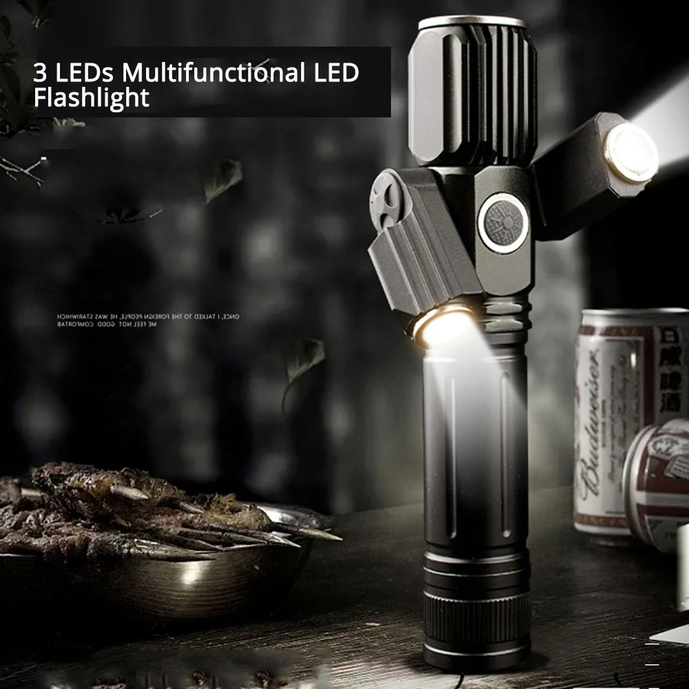 

Strong light USB Charging LED Tactical Flashlight 3 LEDs Zoomable T6+2*XPE LED Flashlights 18650 Torch Light 4 Modes Hunting