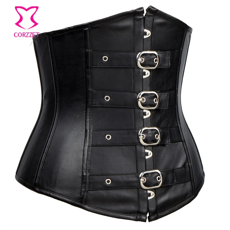 Женский корсет черный кожаный в стиле стимпанк|corsets and bustiers|sexy corsetsteampunk korsett |
