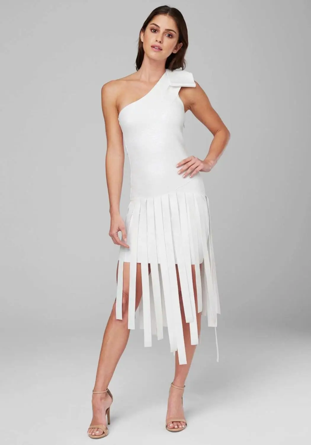 Новейшее летнее платье 2019 сексуальное с одним плечом Белое Женское утягивающий