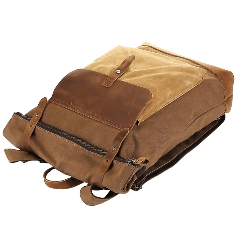 Bagpack Винтаж холст кожаный рюкзак для ноутбука Мужской колледж школьная сумка