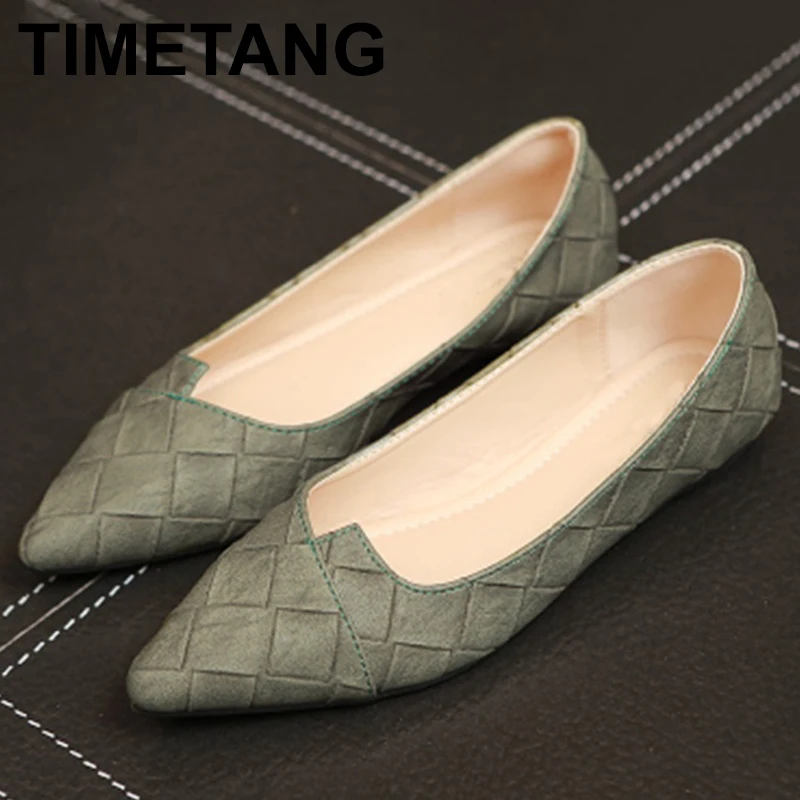 

TIMETANGPlus Size 35-46Tenis Feminino Sapato Branco Vintage Shoes No Heel Gingham Pointed Toe Loafers Driving Slip-On Brand E549