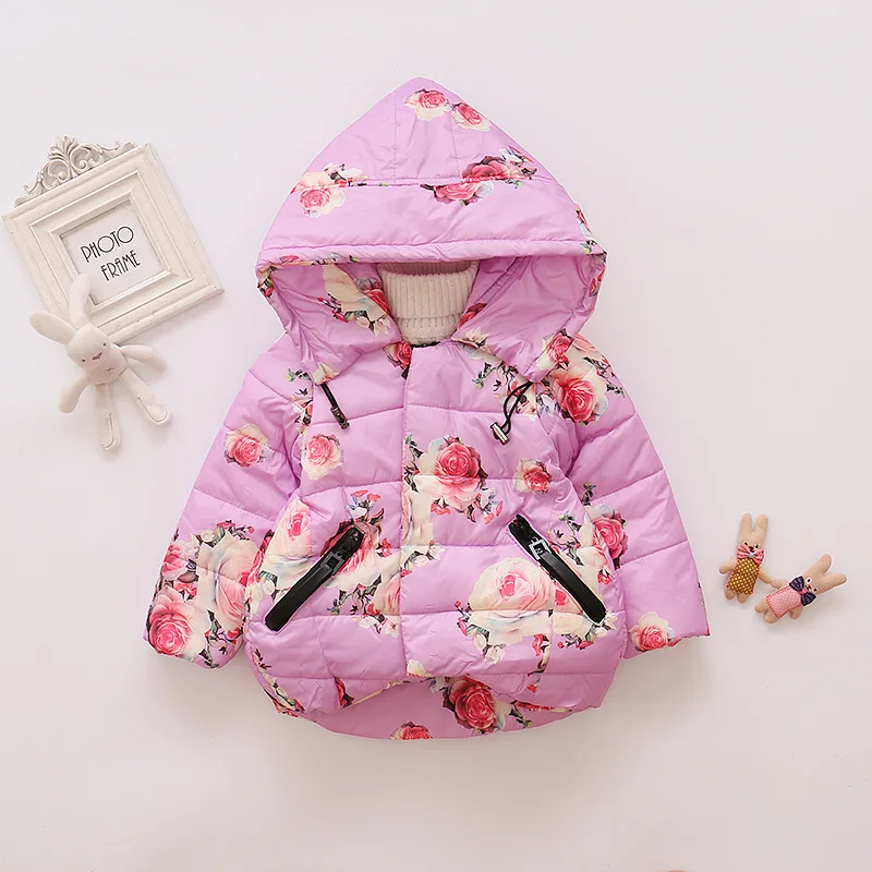 Baby Girls Jacket 2018 Autumn Winter Jacker For Toddler 1-4Y Kids Warm Floral Hooded Children Outerwear Coat Clothes | Детская одежда и