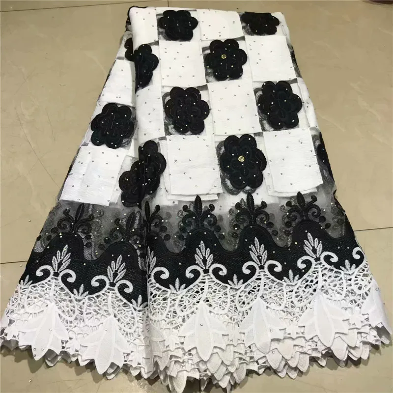 

2019 Latest African Lace Fabric With Stones 5 Yards Guipure Lace Fabric High Quality African Cord Lace Fabric For Wedding Dress