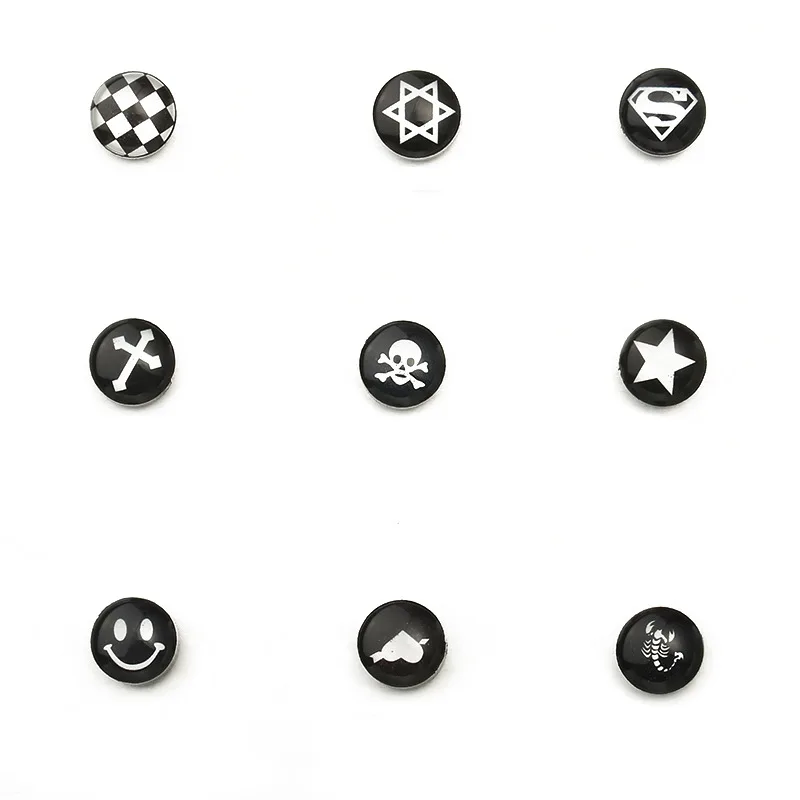 

13 Kinds Heart Star Smiling Face Hexagram Cross Star etc Punk Black & White Magnet No piercing Women Stud Earrings