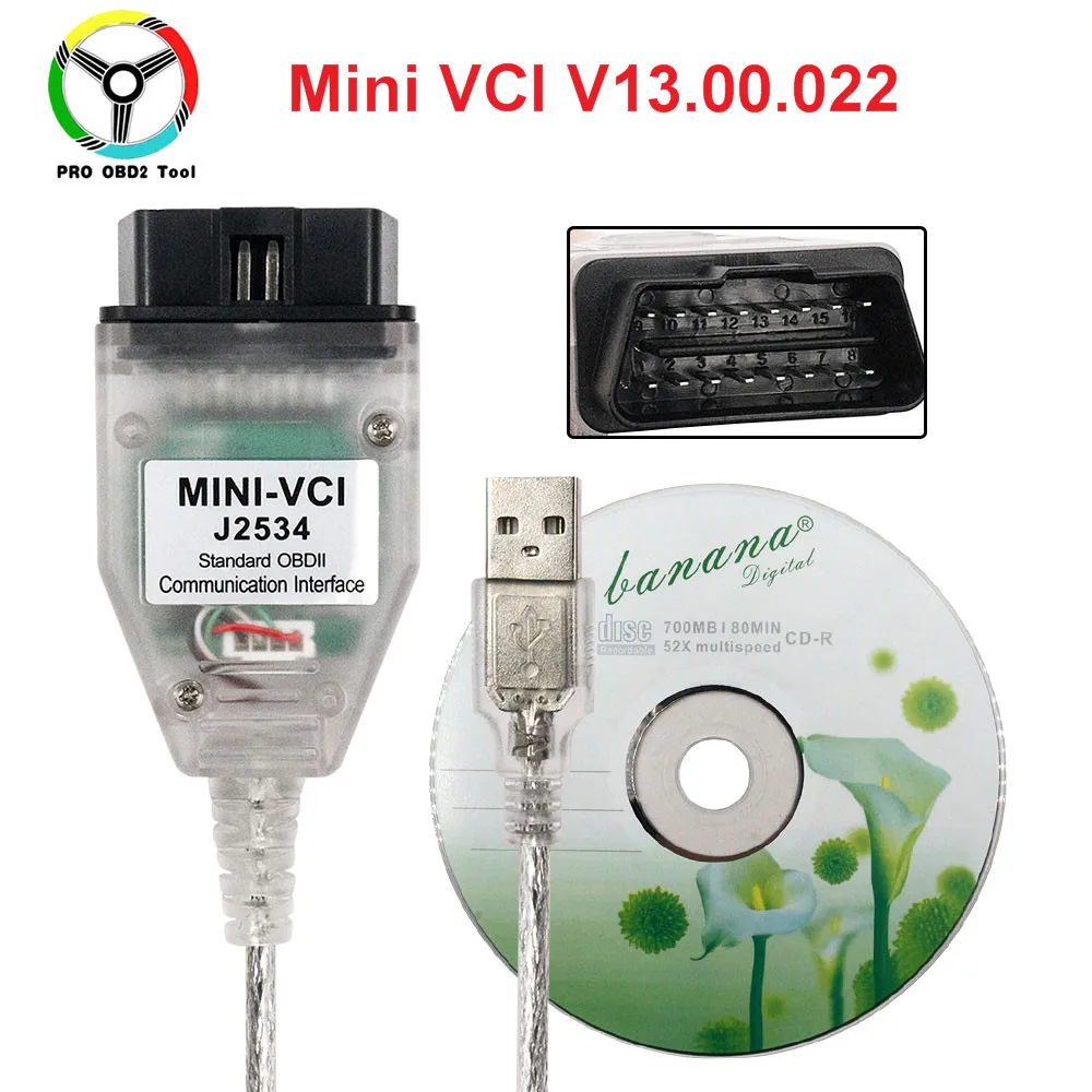 Новейший V13.00.022 мини VCI интерфейс для Toyota/Lexus TIS Techstream MINI-VCI J2534 OBD2 Диагностический кабель