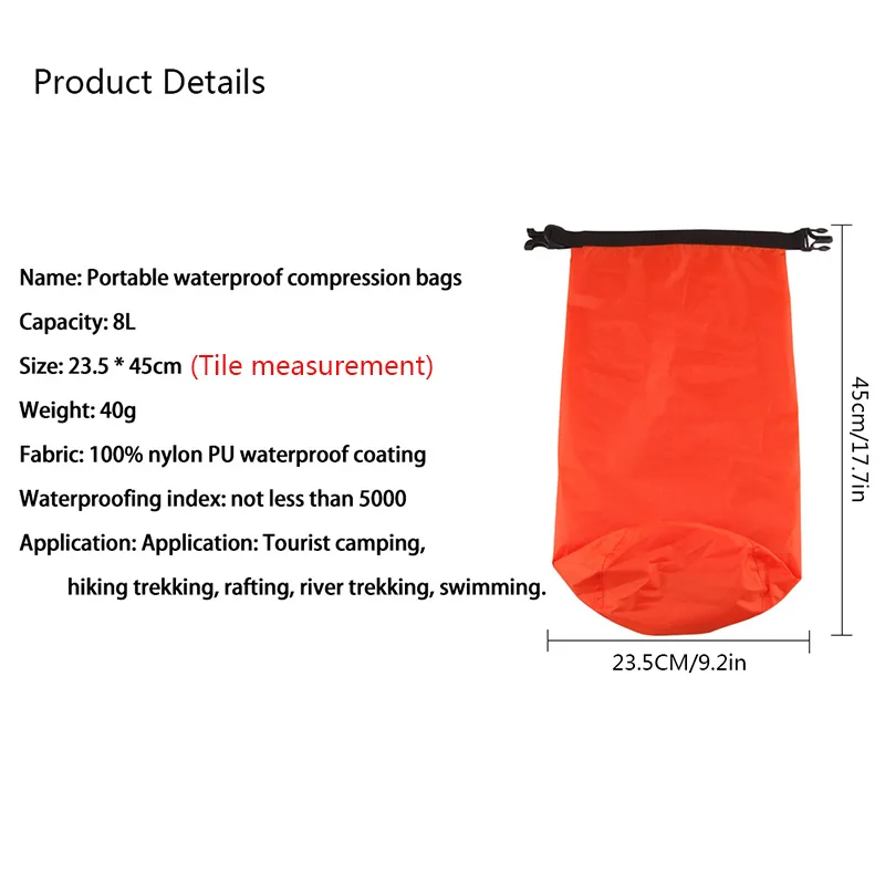 

New Arrival 8L Portable Waterproof Outdoor Swimming Canoeing Hot Sale Good Quality Hiking Camping Dry Bag Pouch