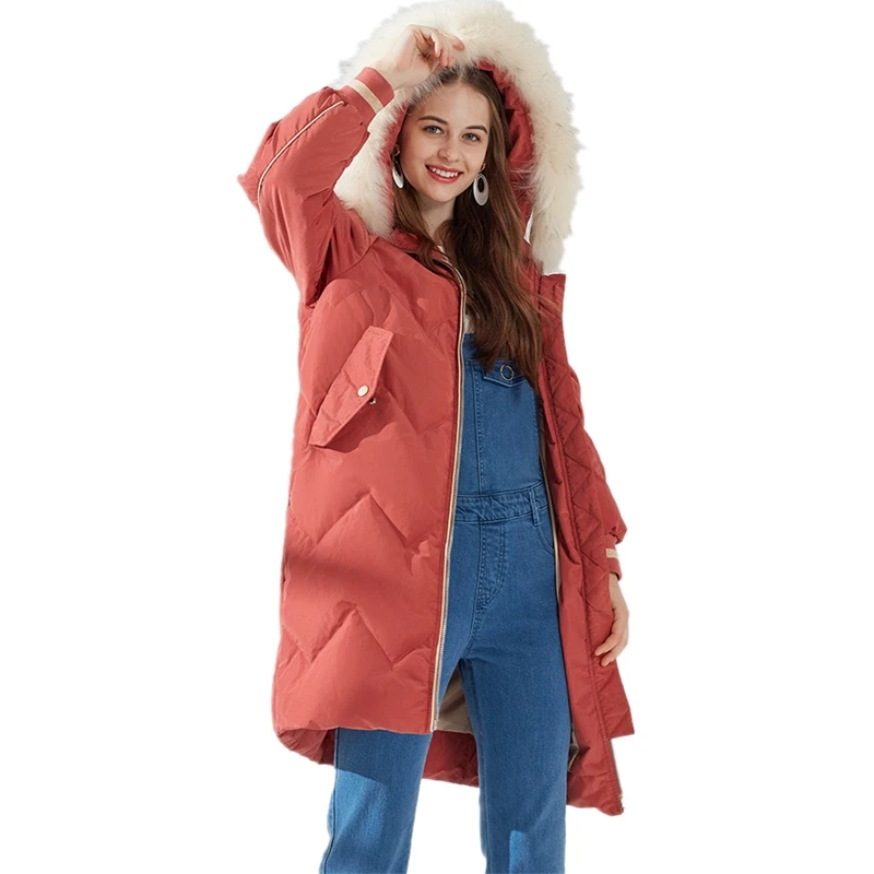 2018 New Winter Large Size Slim Warm Thicken Hooded Fur Collar Long Women Down Jacket Fashion Trendy Solid 90% Coat LC438 | Женская