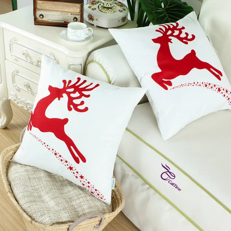 2PCS Square CaliTime Cushion Pillow Covers Shell Holiday Christmas Reindeer Decorative 18&quot X 18&quot(45cm 45cm) Red | Дом и сад