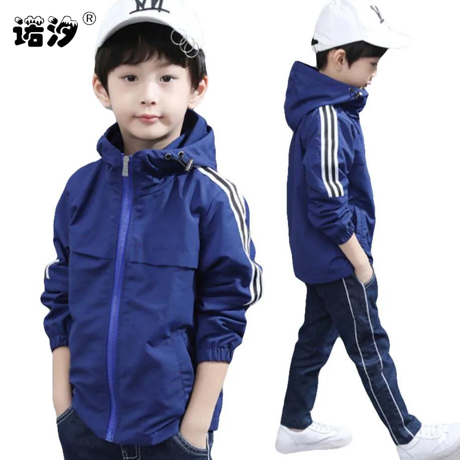 Dark blue Одежда для мальчиков; весенняя куртка для мальчиков; ветровка; Детское пальто с капюшоном; детская теплая куртка; осеннее непромокаемое пальто для подростков; повседневные топы - Цвет: Dark blue