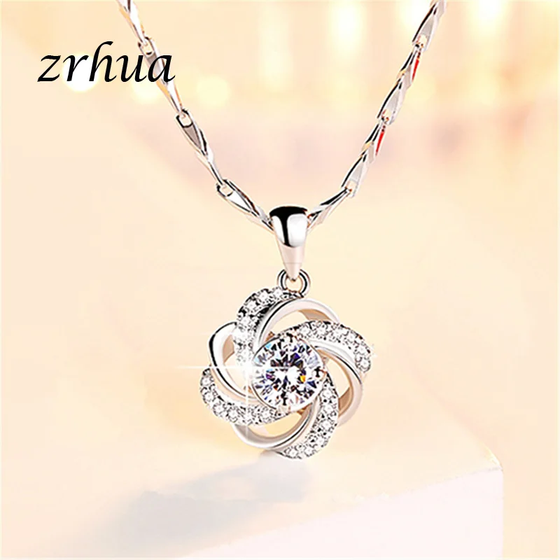 ZRHUA 925 пробы серебряный кулон в виде цветка любви ожерелье для женщин подарок 45 см цепочка колье высокое качество Bijoux подарки на день Святого Валентина