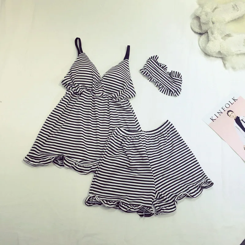 

2022 Sexy Women Modal Pajamas Striped Deep V Neck Sleeveless Sleepwear Summer Home Clothing Women Pajamas Set Padded Bra AD233