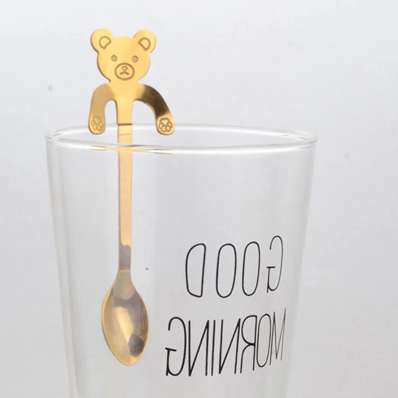 Gold Bear MICCK кофейная ложка из нержавеющей стали Милая кошка Медведь чайная ложка для кофе инструменты бариста для украшения кухни аксессуары инструмент чайная ложка - Цвет: Gold Bear