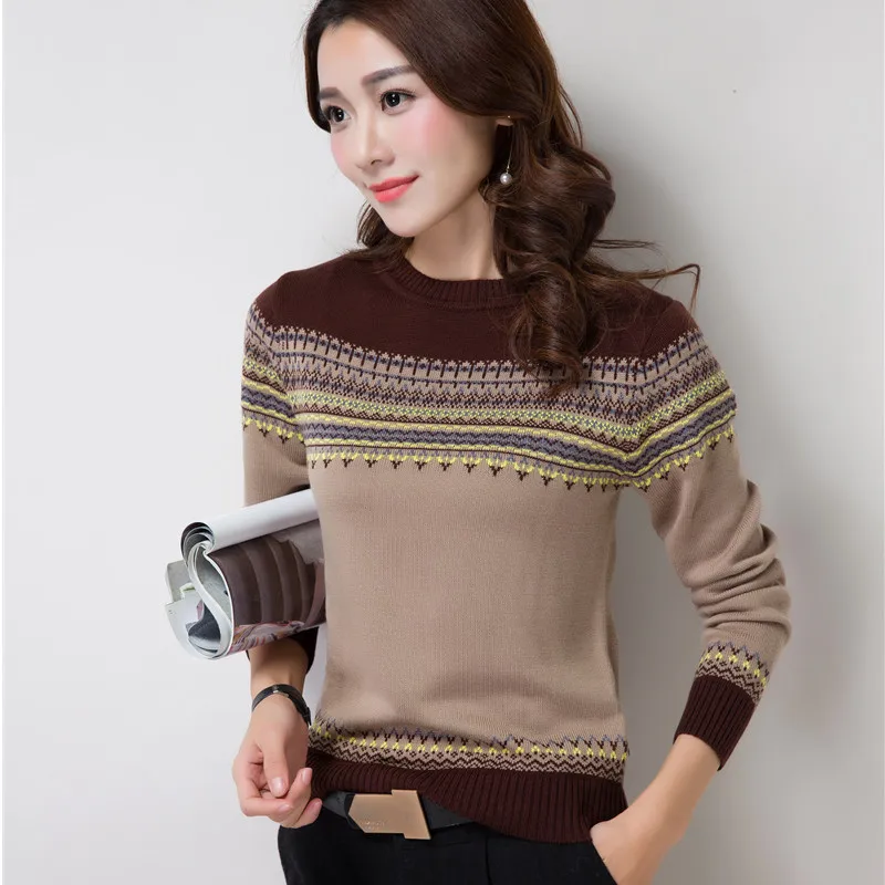 Women Pullover Knitted Sweater Long Sleeve Autumn Loose Pattern Short Pull Casual Ladies Jumper Tops Large Size 3XL L55 | Женская одежда