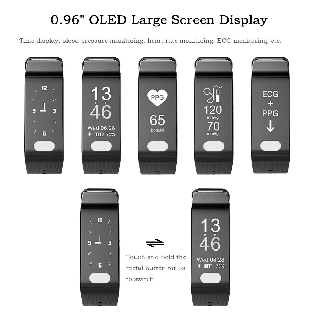 Sports Fitness Tracker Smart Bracelet T6 Heart Rate Monitor ECG Blood Pressure Band Pulse Wrist Watch for Men and Women | Наручные часы