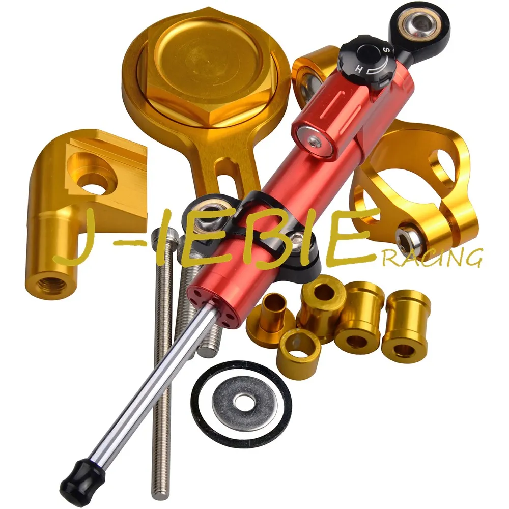 Демпфер руля с ЧПУ Стабилизатор и золотой кронштейн для крепления Yamaha YZF R1 1999-2005