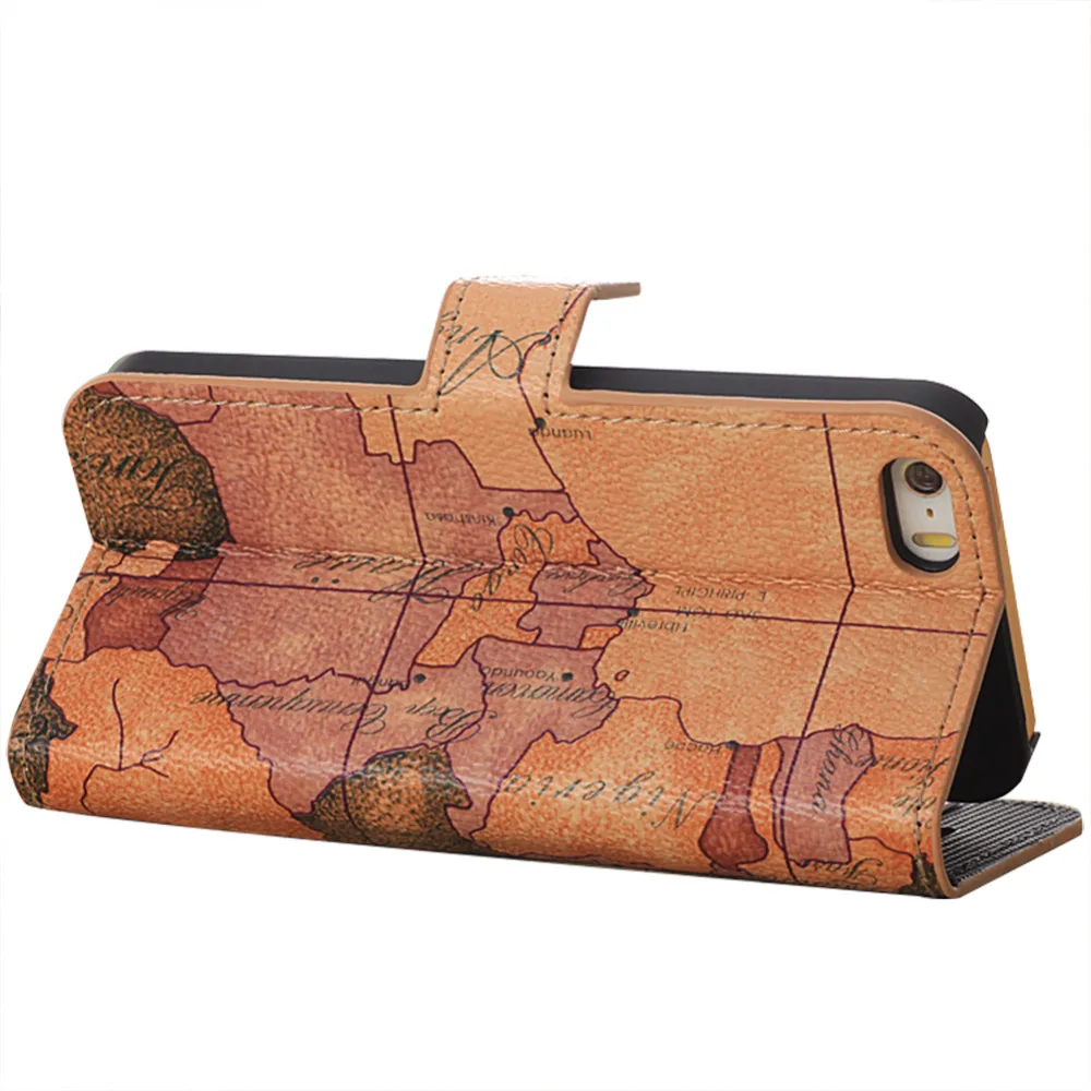 Карта Pattern Кожа Старинные Телефон Case для iPhone 5 5S SE Чехол Кошелек Флип с Kickstand |