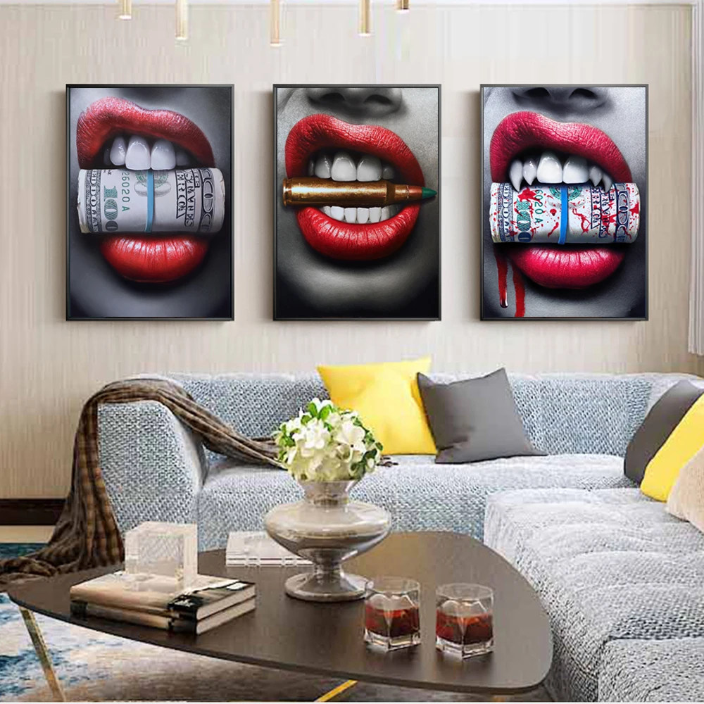 

Bleeding Sexy Lips Wall Posters And Prints Bullets And Money Canvas Art Paintings On The Wall Decor Canvas Art Prints Cuadros