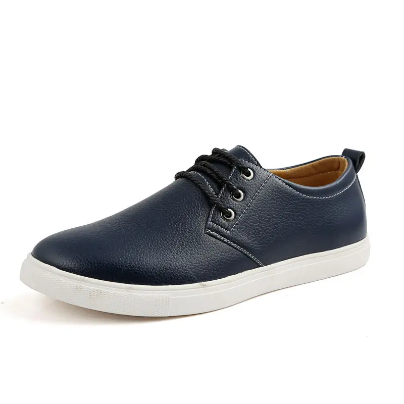 Pop Nice Korean Men Casual Shoes Spring Autumn Male Fashion Large Lace-Up Leather Flats Man Big Size Low Top Waterproof | Обувь
