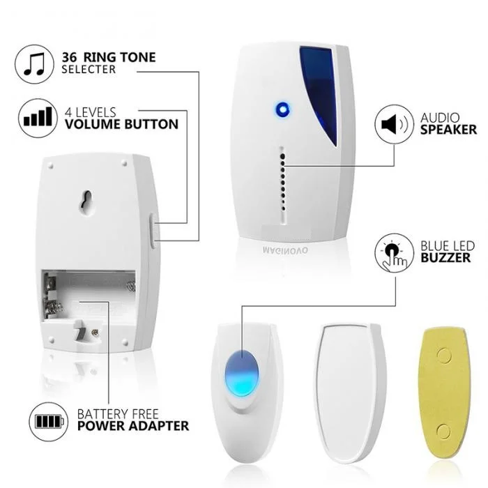 Wireless Doorbell 36 Tunes Chimes 100M Range Digital Remote Control Door Bell LED Receiver | Безопасность и защита