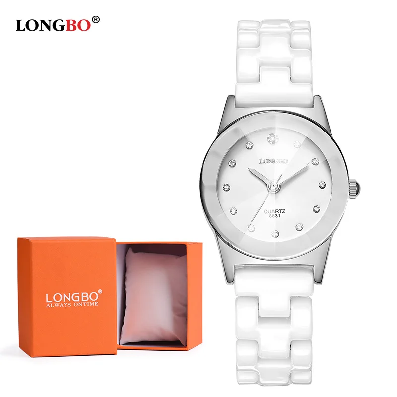 Women White and Box LONGBO люксовый бренд Мужские Женские керамические часы модные, GENEVA парные часы Мужские кварцевые наручные часы relojes mujer подарок 8631 - Цвет: Women White and Box