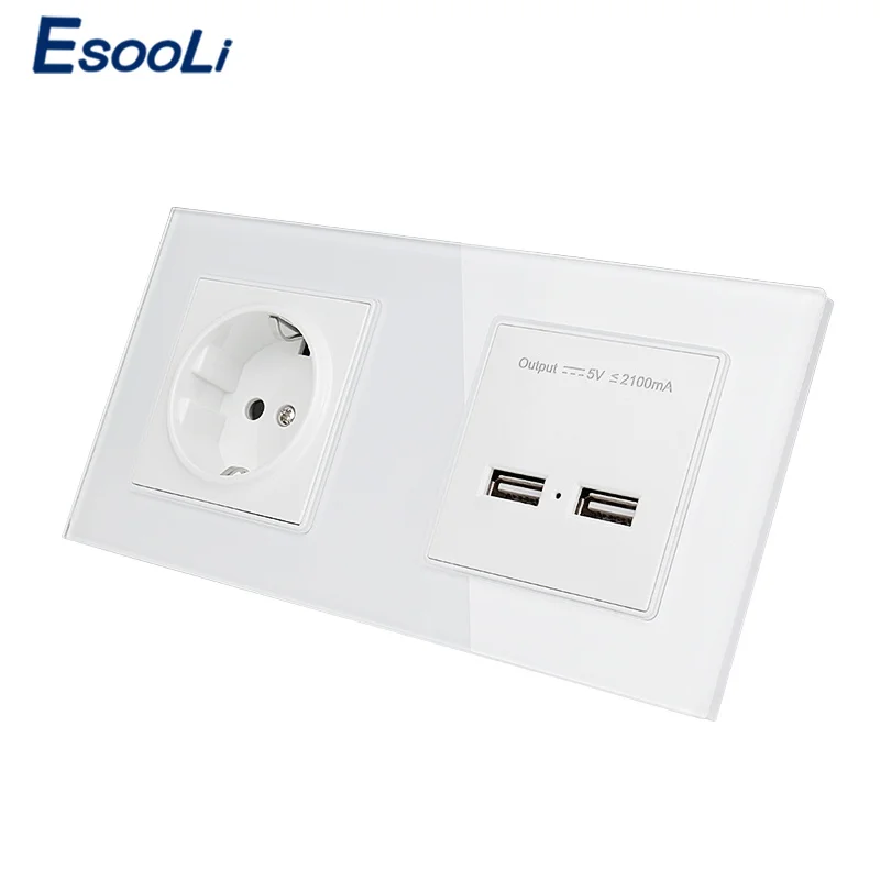 Розетка электрическая Esooli заземленная с 2 USB-портами 16 А 5 В | Обустройство дома