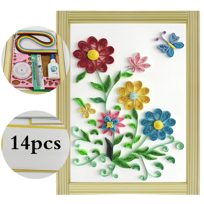 

16 colorful Quilling Paper Craft Kits 14Pcs Tool set Rolling Strips DIY Collection Home Decoration Crafts four Flower Decorating