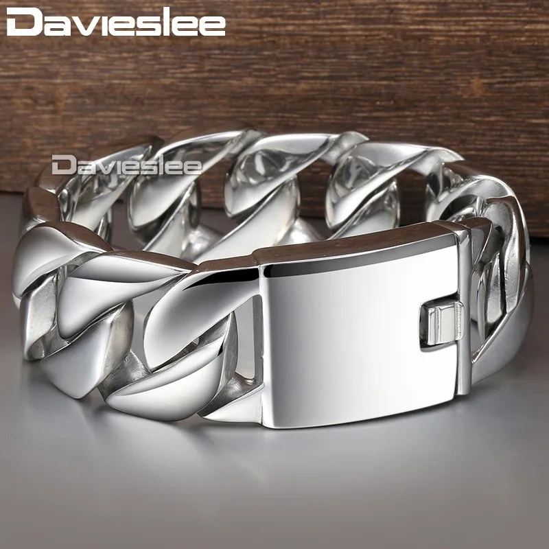 Davieslee 24 мм тяжелый мужской браслет 316L нержавеющая сталь ювелирные изделия